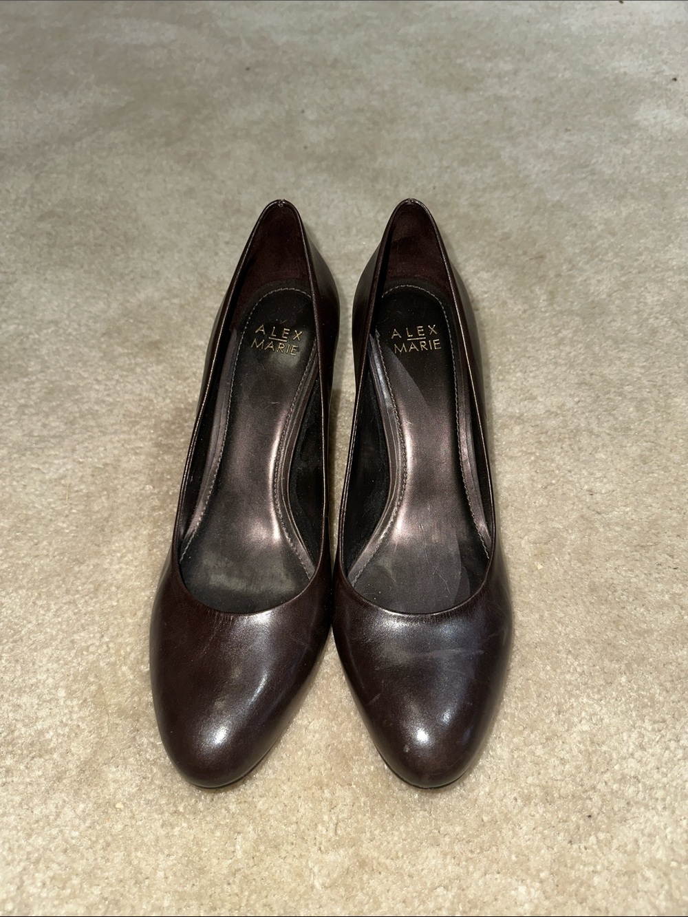 Alex Marie Dark Brown Rounded Toe Leather Pumps